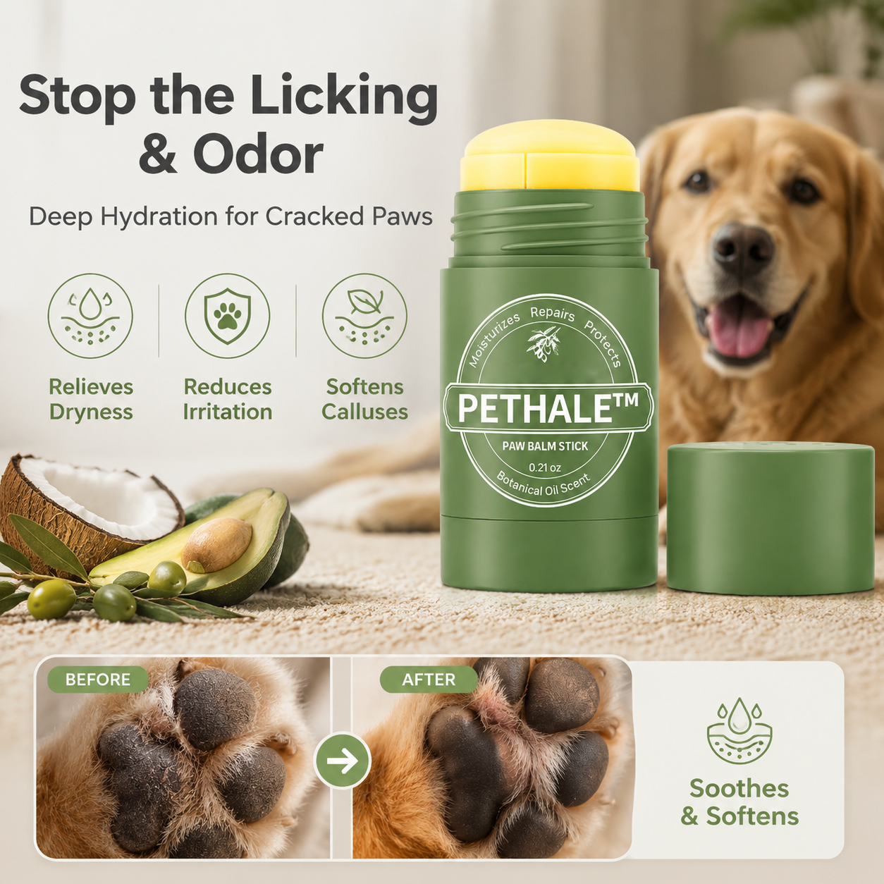 Pethale™ No-Mess Paw Balm Stick – Moisturizes & Protects Dry Paws