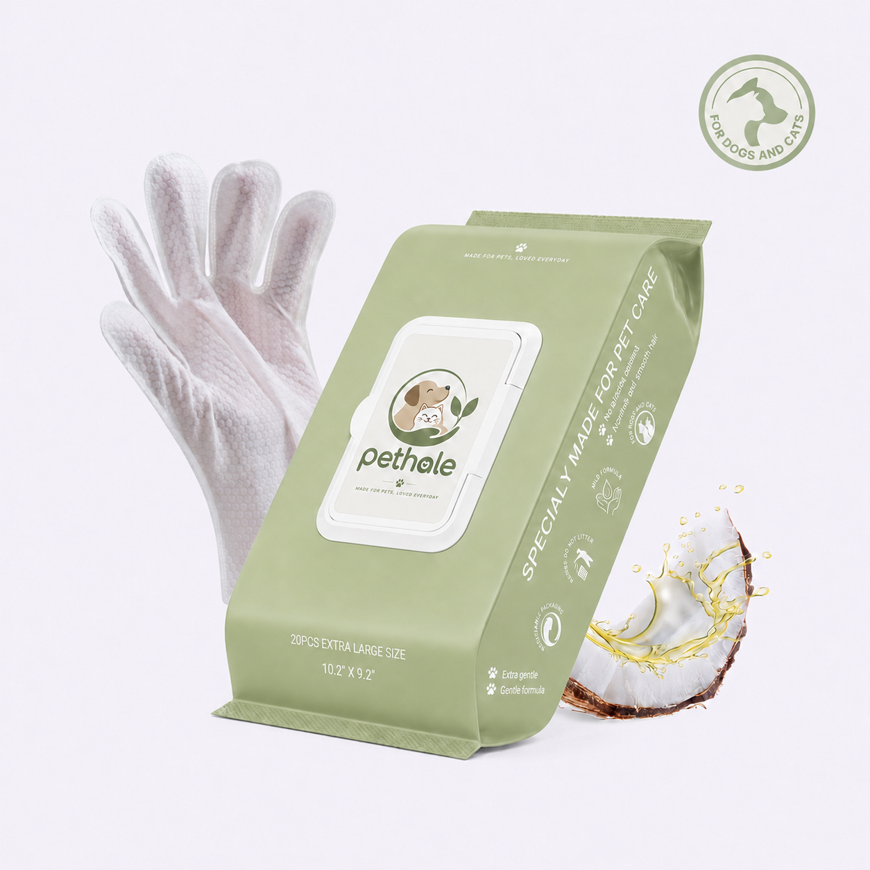 Pethale™ Deodorizing Glove Wipes for Dogs & Cats - Waterless Bath Alternative