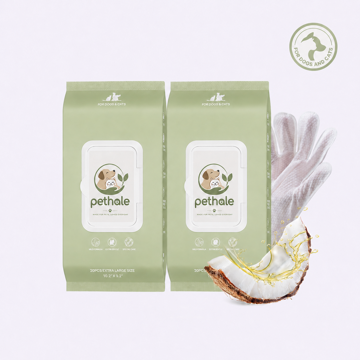 Pethale™ Deodorizing Glove Wipes for Dogs & Cats - Waterless Bath Alternative