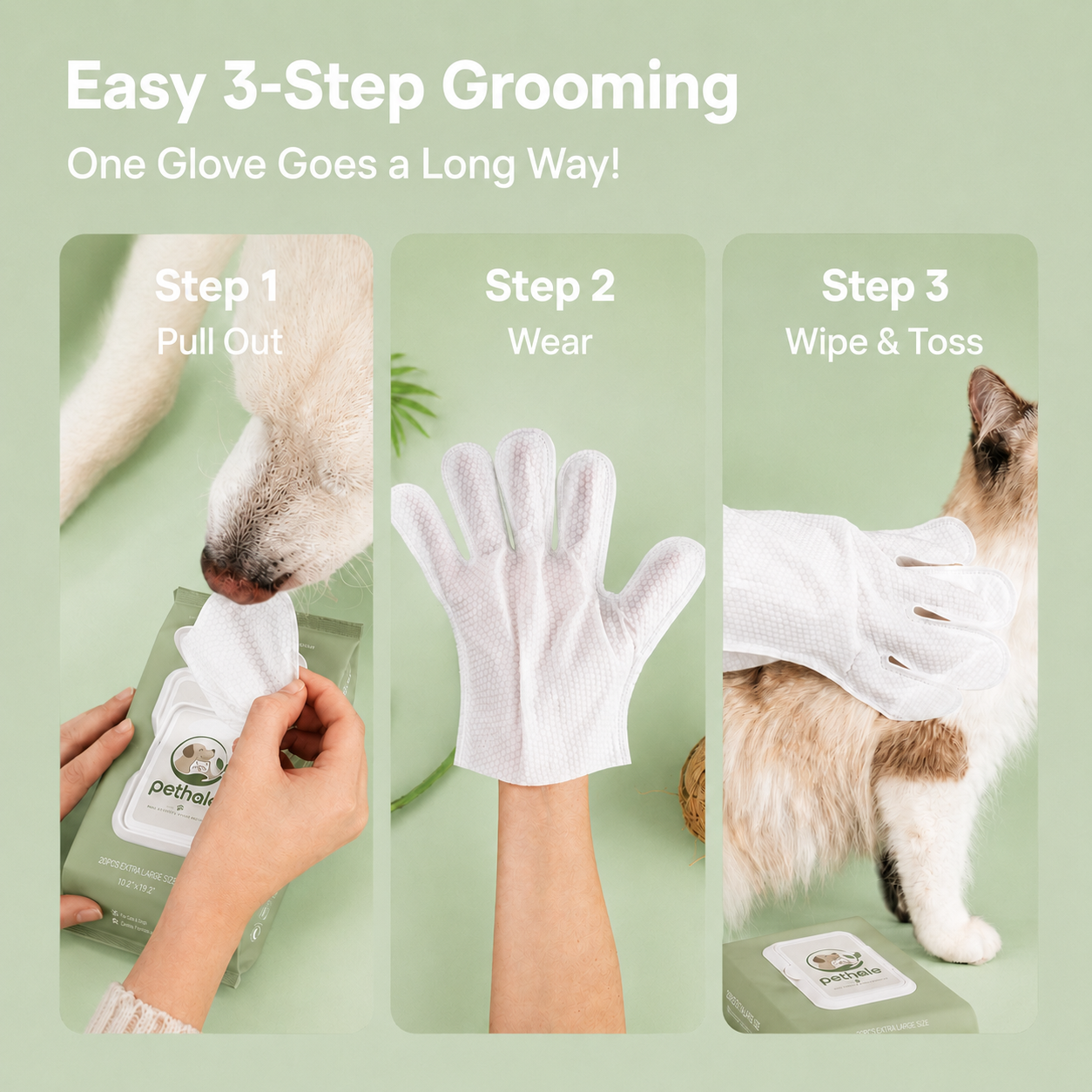 Pethale™ Deodorizing Glove Wipes for Dogs & Cats - Waterless Bath Alternative