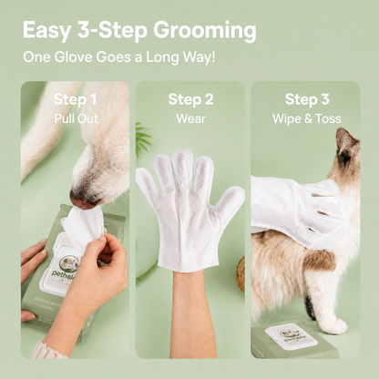 Pethale™ Deodorizing Glove Wipes for Dogs & Cats - Waterless Bath Alternative