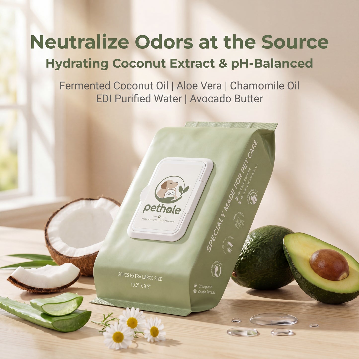 Pethale™ Deodorizing Glove Wipes for Dogs & Cats - Waterless Bath Alternative