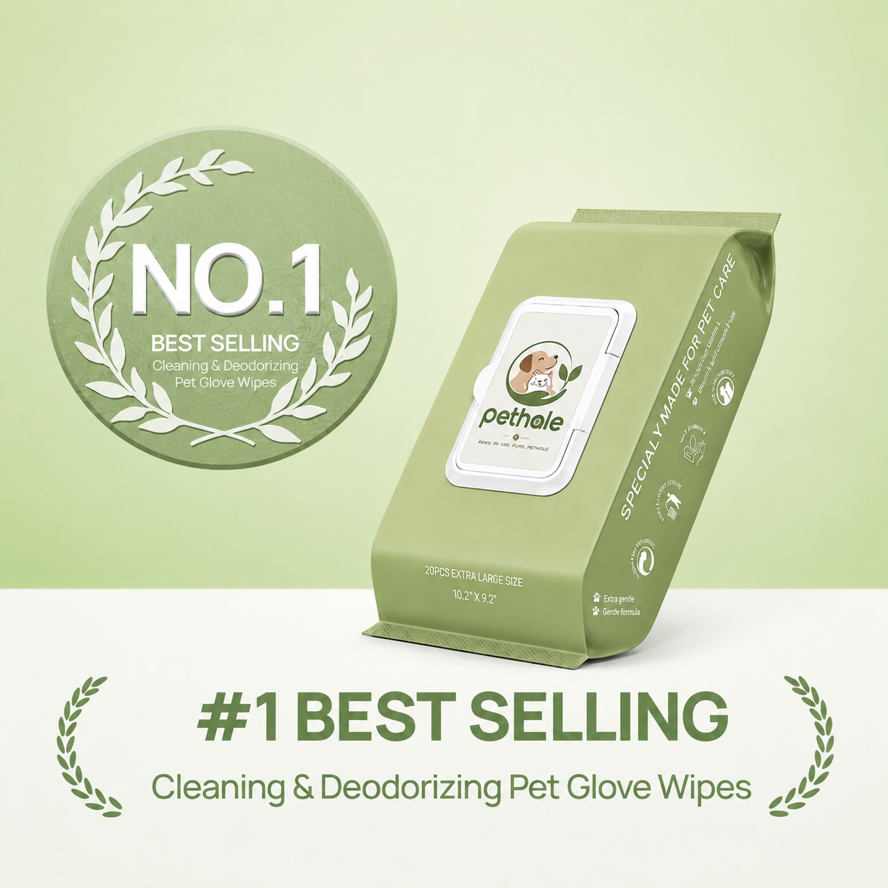 Pethale™ Deodorizing Glove Wipes for Dogs & Cats - Waterless Bath Alternative